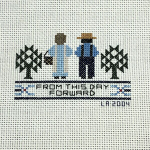 Completed Vintage Cross Stitch - From This Day Forward - Signed LA 2004